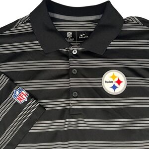 Pittsburgh Steelers Nike Dri-FIT Mens Polo Shirt Large Black White Stripes NFL